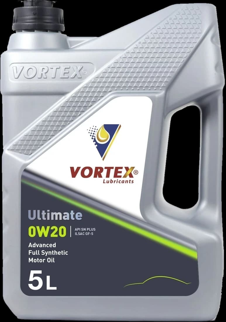 Vortex Ultimate 0W-20 advanced full synthetic motor oil in a five litre pack