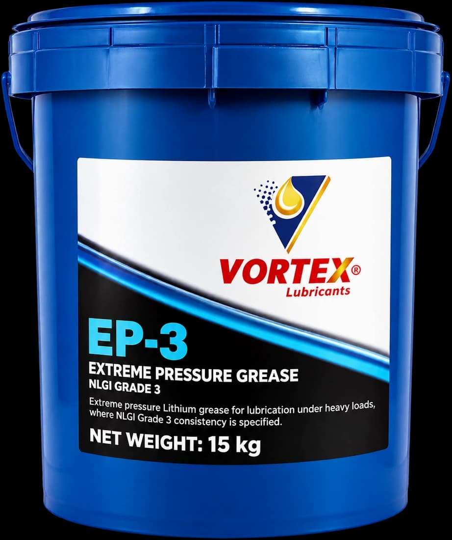 VORTEX EP-3 extreme pressure lithium grease, NLGI Grade 3, in a blue fifteen kilogram pail
