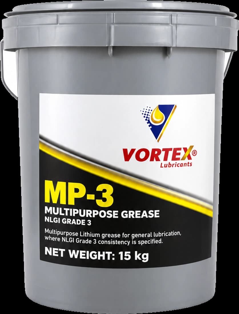 VORTEX MP-3 multipurpose lithium grease, NLGI Grade 3, in a grey fifteen kilogram pail